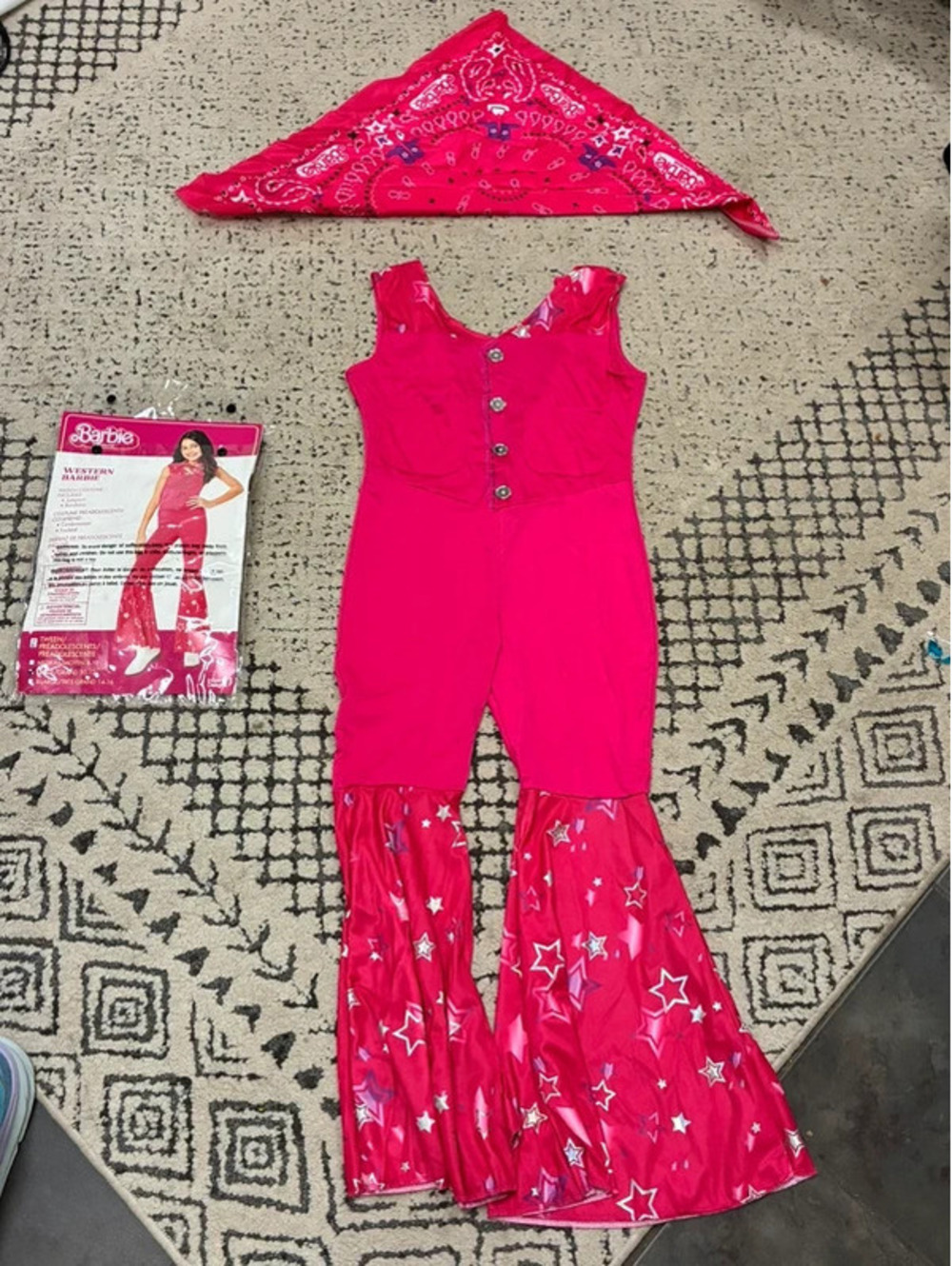 Barbie Movie Western Cowgirl Costume Tween Large 10-12 Jumpsuit Bandana